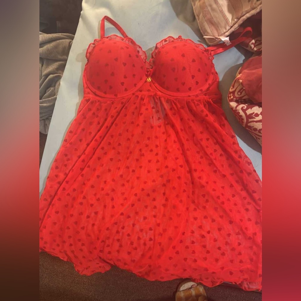 Red Heart Patterned Lingerie